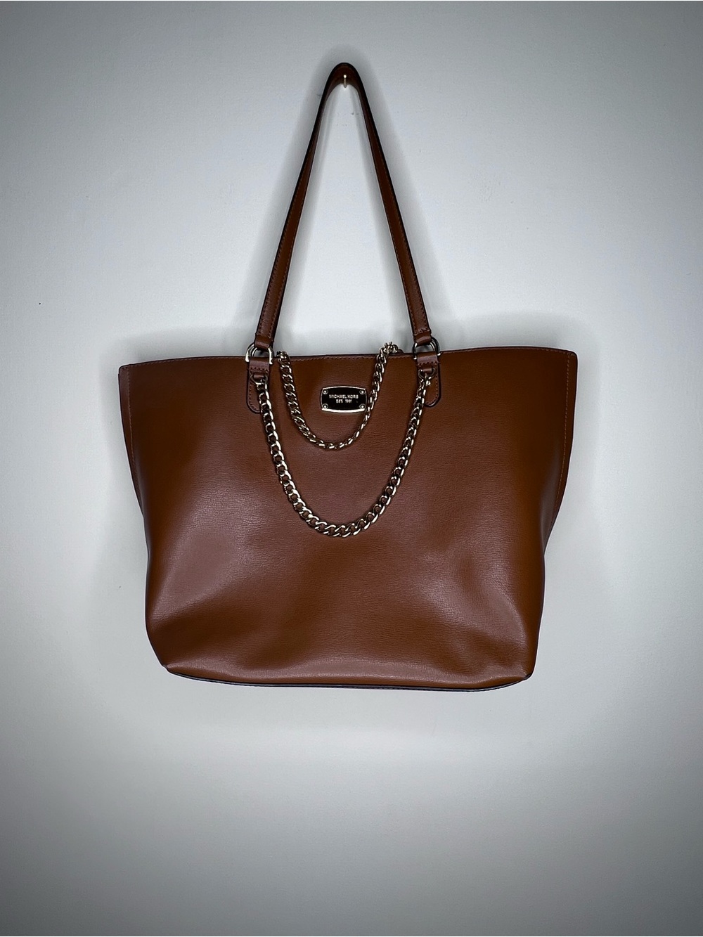 Michael Kors Chestnut Brown Leather Tote with Chain Strap